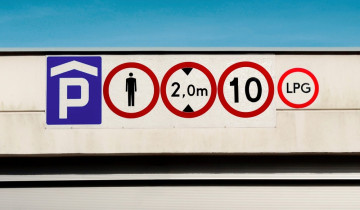 Clear,Parking,Sign,With,Various,Restrictions,Including,Height,,Pedestrian,,And